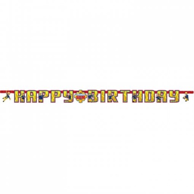 Faixa decorativa com texto HAPPY BIRTHDAY e motivos do Super Mario