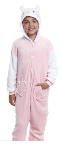 Macacão de pijama rosa claro com capuz de animal para criança
