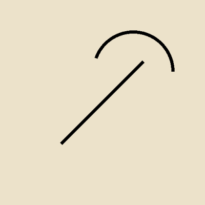 Ilustração abstrata com semicírculo e linha diagonal pretos em fundo bege