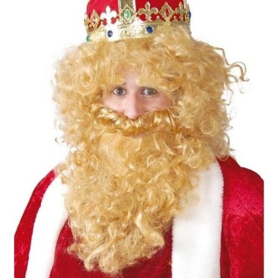 Peruca Rei Mago e barba cacheada em loiro