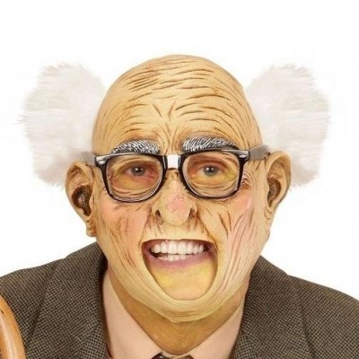 Máscara de avô idoso com óculos e cabelos grisalhos