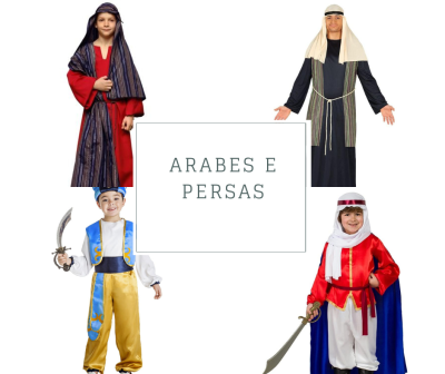 Crianças em trajes típicos árabes e persas com texto central