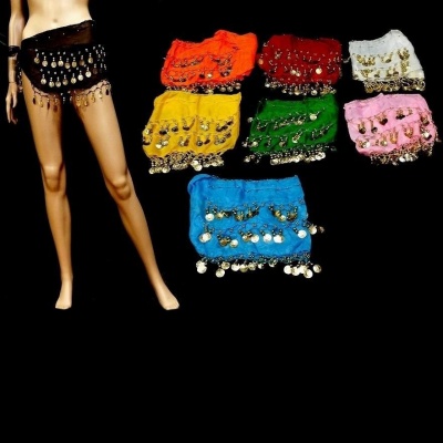 Lenços coloridos para dança do ventre com moedas douradas