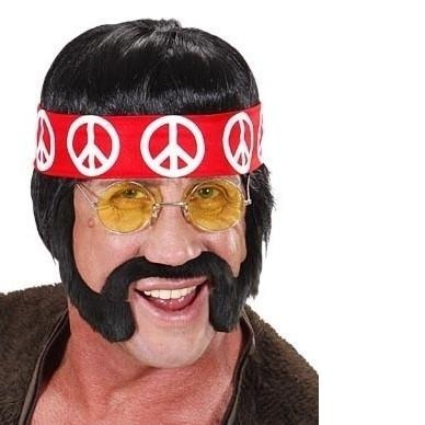 Peruca hippie com bigode e fita