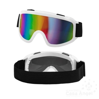 Óculos de proteção com armação branca e lentes coloridas e pretas