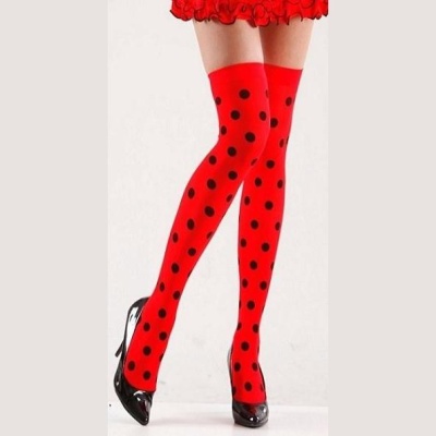 Meias altas joaninha vermelhas com bolinhas pretas