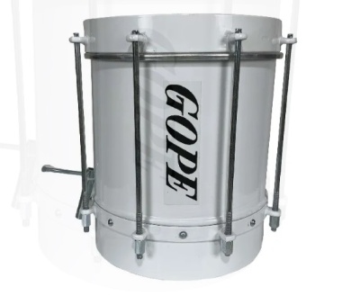 Tambor de percussão branco com texto GOPE