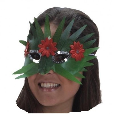 Máscara havaiana de folhas e flores
