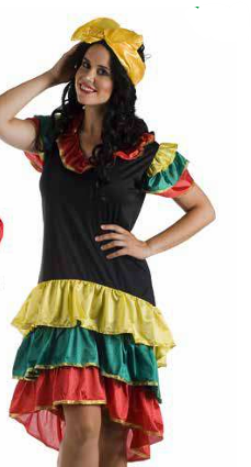 Mulher com vestido colorido e turbante amarelo em fundo branco