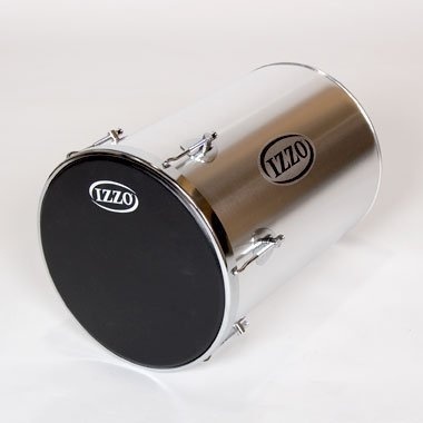 Caixa de repique metálica com pele preta e logótipo IZZO