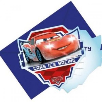 Convite de festa com Lightning McQueen e texto Cars Ice Racing