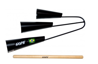 Campainha Gope preta com três cones e baqueta de madeira