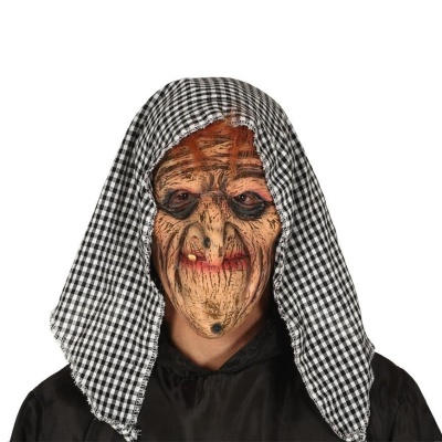 Máscara de bruxa velha com capuz de algodão