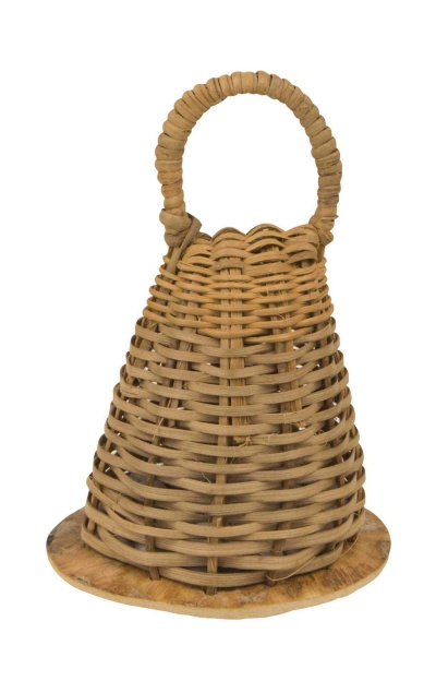 Campainha de cabedal trançado castanha clara com pega e base de madeira