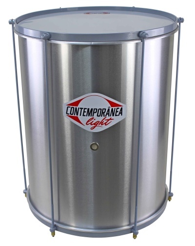Tambor metálico prateado com etiqueta CONTEMPORÂNEA light