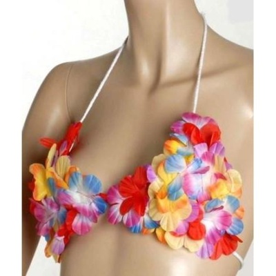 Sutiã havaiano adornado com flores coloridas