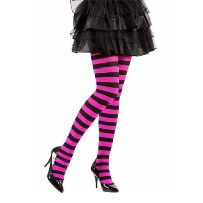 Collants com listras pretas e fúshia