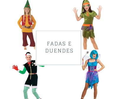 Fantasias de elfos e fada para crianças em fundo branco