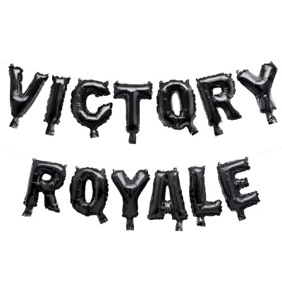 Balões de letras pretas com as palavras VICTORY ROYALE