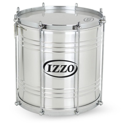 Tambor metálico prateado com a marca IZZO