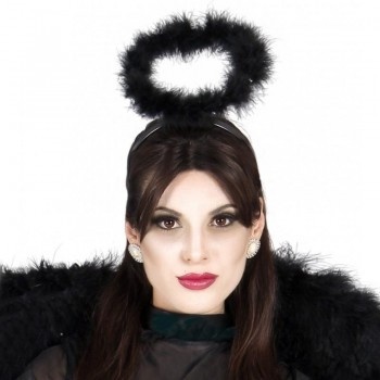 Acessório de cabeça com auréola preta de penas