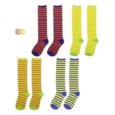 Meias listradas fluorescentes sortidas em 4 cores