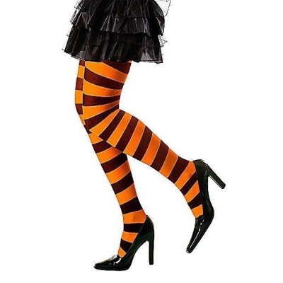 Meias listradas laranja e pretas