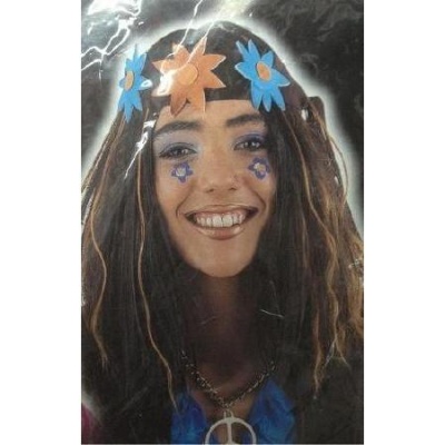 Peruca hippie em castanho escuro com reflexos laranja