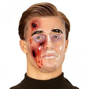 Máscara facial transparente com ferimentos simulados