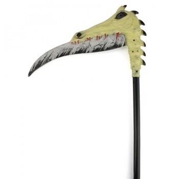 Ferramenta de jardinagem com cabeça amarela em forma de pássaro e cabo preto