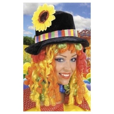 Chapéu de palhaço com peruca decorada com flor