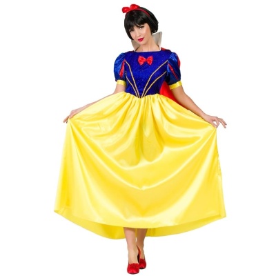 Vestido de fantasia Branca de Neve azul, amarelo e vermelho