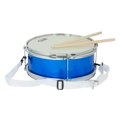 Tambor azul com baquetas e correia branca