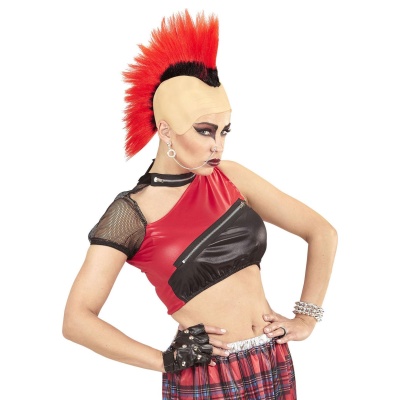 Peruca punk com crista vermelha