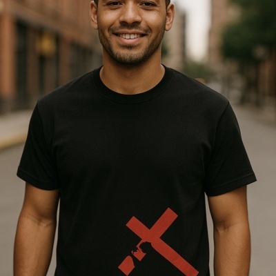 T-shirt manga curta preto cruz/Jes 27