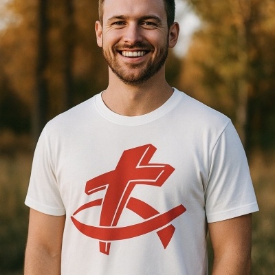 T-shirt branca peixe/cruz masc 26