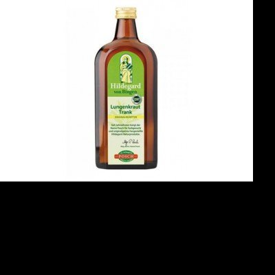 Frasco de vidro marron com rótulo verde e amarelo de Hildegard von Bingen Lungenkraut Trank
