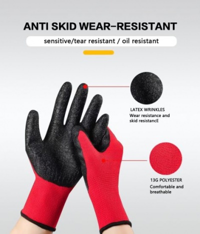 Luvas 13G poliester vermelho revestidas na palma a latex