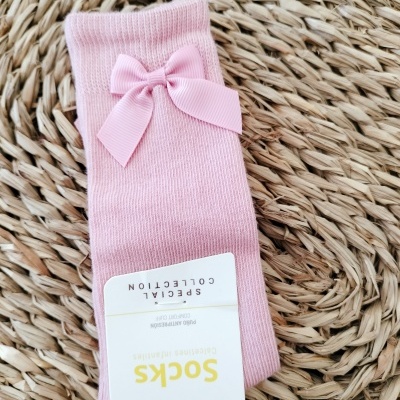 Meia Laço Rosa Bebé