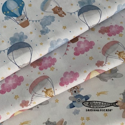 Bichinhos nas nuvens - Balões e Paraquedas Azul Bichinhos nas nuvens - Balões e Paraquedas Azul