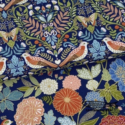 Luxe  -  Damask birds navy