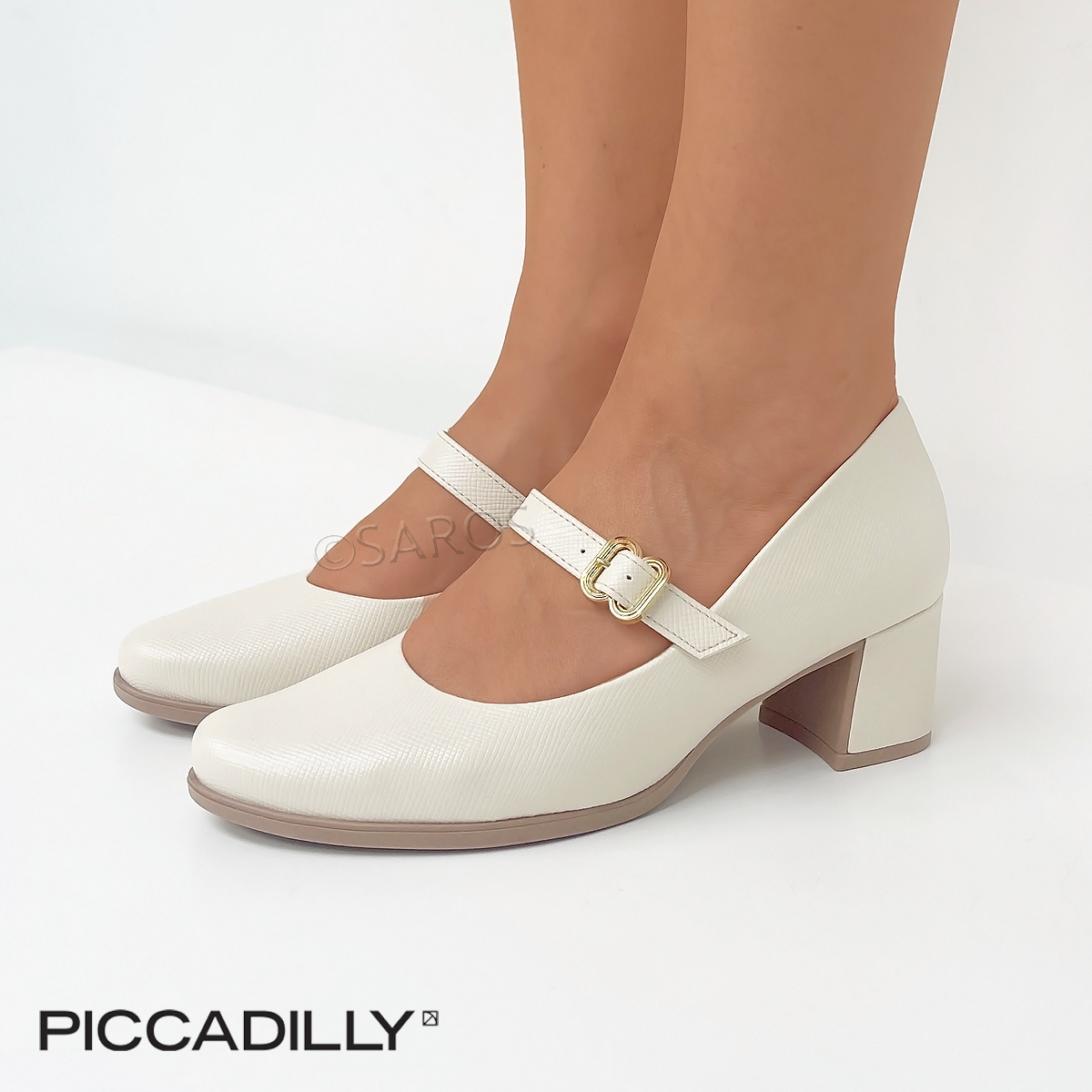 Sapato Piccadilly Mary Jane em bege