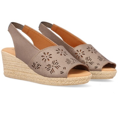 Sandálias de cunha cinzentas com padrão floral recortado e sola em cortiça