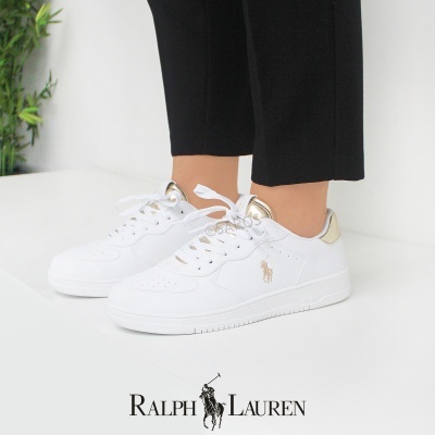 Sapatilha Polo Ralph Lauren Masters Court Rl01248100 Branco E Dourado