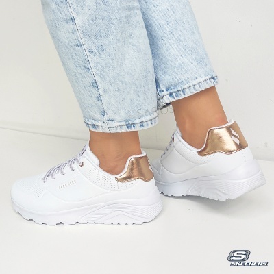 Sapatilha Skechers Uno Lite Metallic 310384l Branco E Dourado