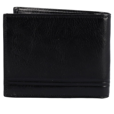 Carteira masculina em couro preto com textura e linhas horizontais