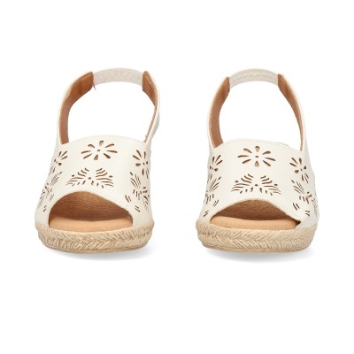 Sandálias brancas de pele com padrão floral recortado e sola de corda