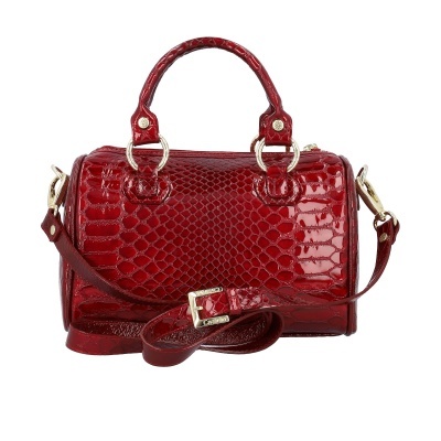 Mala vermelha de mão com padrão de pele de cobra e alça longa destacável
