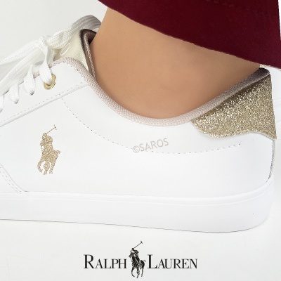 Sapatilha Polo Ralph Lauren Theron Rf104098 Branco E Dourado