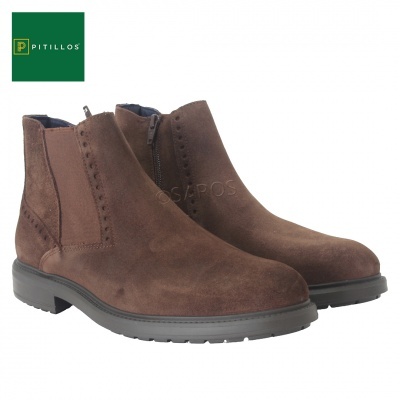 Botas masculinas castanhas em camurça com fecho lateral Pitillos